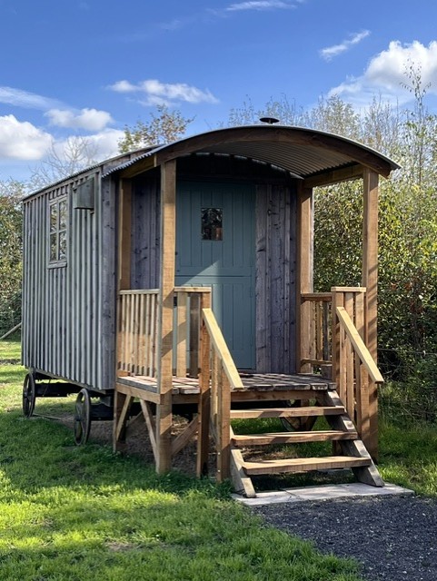 Shepherd's hut counselling room in a peaceful rural setting in Leigh, Worcestershire.
